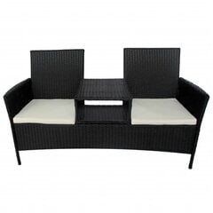 Двухместная скамейка со столиком, полиротанг, черный цена и информация | Комплекты уличной мебели | pigu.lt