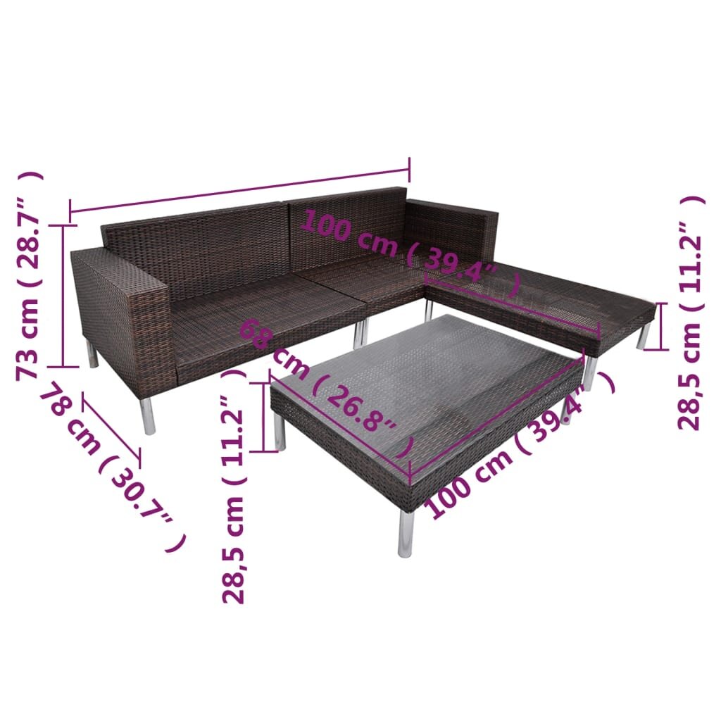 12 dalių sodo sofų komplektas, rudos spalvos kaina ir informacija | Lauko baldų komplektai | pigu.lt