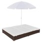 Saulės gultas su skėčiu, poliratanas, rudas цена и информация | Gultai | pigu.lt
