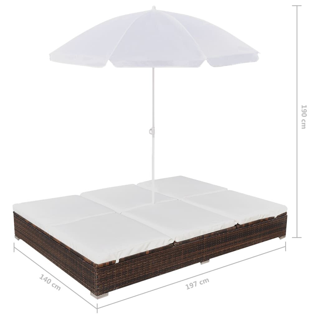 Saulės gultas su skėčiu, poliratanas, rudas цена и информация | Gultai | pigu.lt