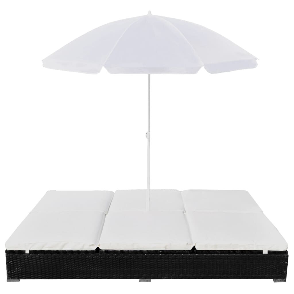 Saulės gultas su skėčiu, poliratanas, juodas kaina ir informacija | Gultai | pigu.lt