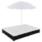 Saulės gultas su skėčiu, poliratanas, juodas цена и информация | Gultai | pigu.lt