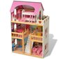 Lėlių namelis, 3 aukštų, medinis, 60x30x90 cm kaina ir informacija | Žaislai mergaitėms | pigu.lt