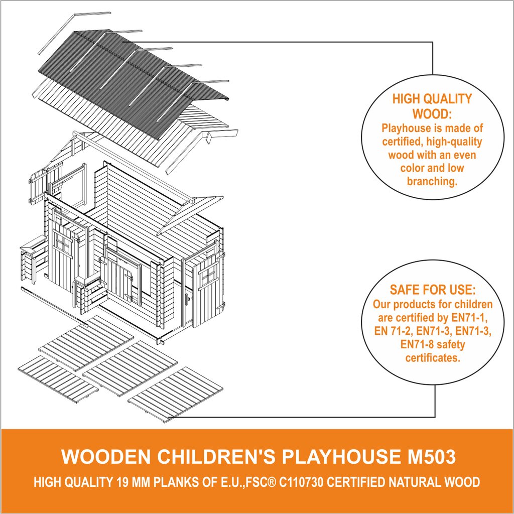 Vaikiškas medinis žaidimų namelis Timbela M503 kaina ir informacija | Vaikų žaidimų nameliai | pigu.lt