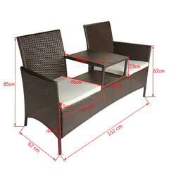 Двухместная скамейка со столиком, полиротанг, коричневый цена и информация | Комплекты уличной мебели | pigu.lt