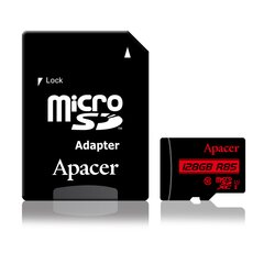 "apacer secure digital card v10, 128 gb, micro sdxc, ap128gmcsx10u5-r, uhs-i u1 (class 10), с адаптером цена и информация | Карты памяти для фотоаппаратов, камер | pigu.lt