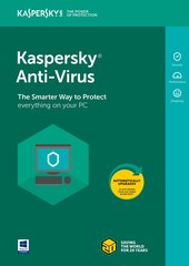 Kaspersky Anti-Virus 2018 pratęsimo licenzija (1 įreng.) kaina ir informacija | Antivirusinės programos | pigu.lt