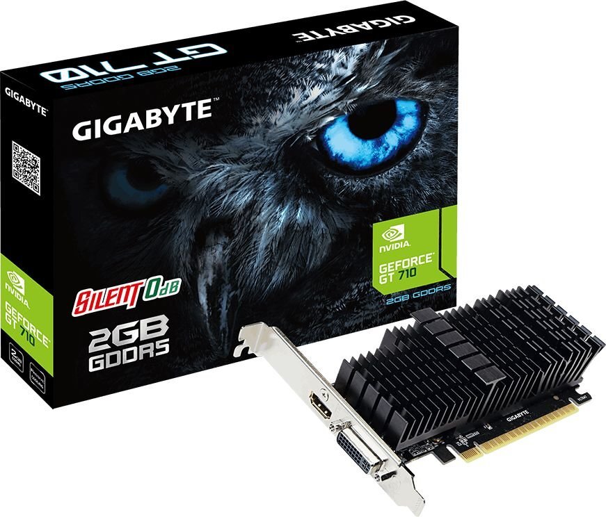 Gigabyte GeForce GT 710 2GB GDDR5 (64 bit), DVI-I, HDMI, BOX (GV-N710D5SL-2GL 1.0) kaina ir informacija | Vaizdo plokštės (GPU) | pigu.lt