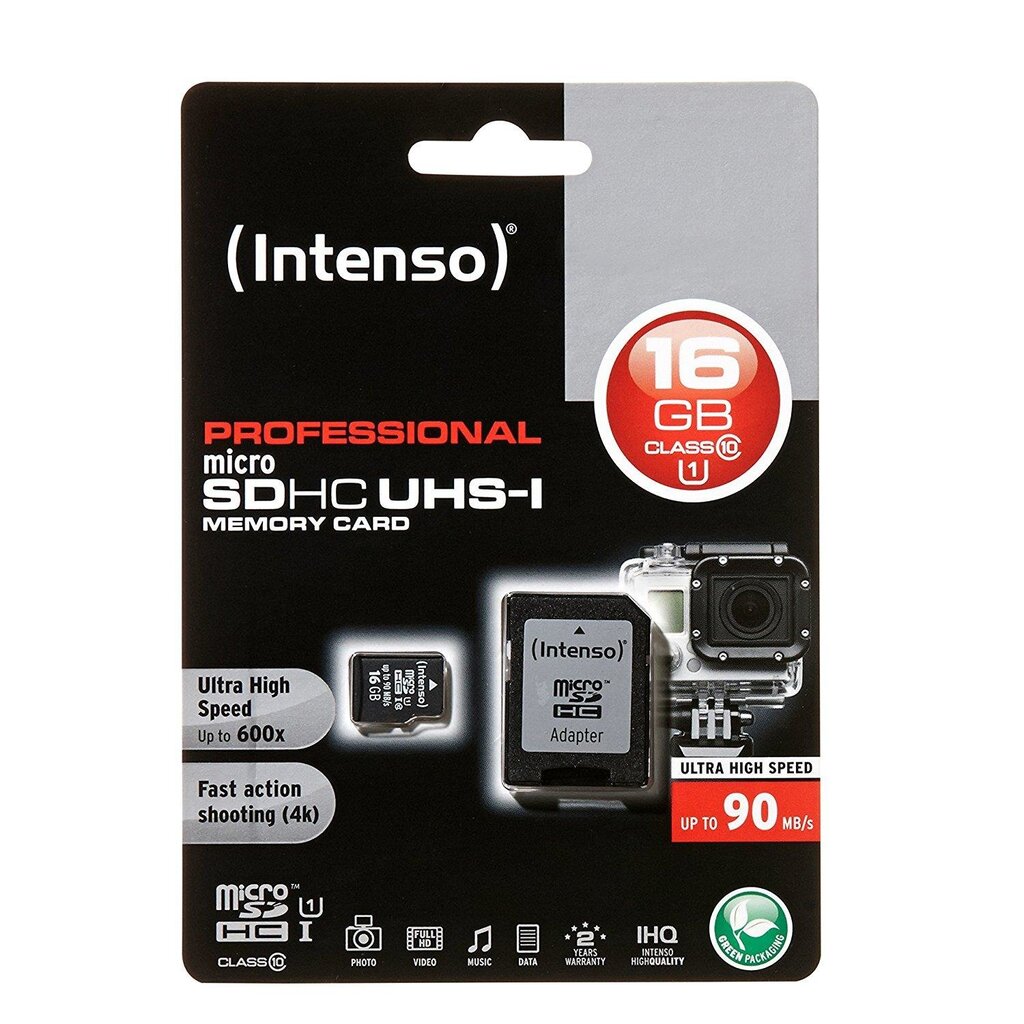 Atminties kortelė Intenso micro SD UHS-I 16GB CL10 kaina ir informacija | Atminties kortelės telefonams | pigu.lt