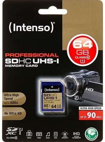 Atminties kortelė Intenso SDXC 64GB CL10 kaina ir informacija | Atminties kortelės fotoaparatams, kameroms | pigu.lt