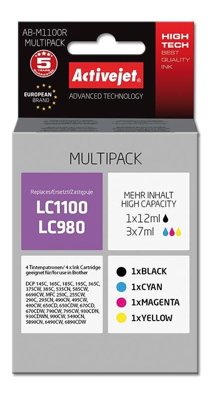 Activejet AB-M1100R Multipack, juoda,1x12ml, žydra 1x7ml, geltonos spalvos 1x7ml kaina ir informacija | Kasetės lazeriniams spausdintuvams | pigu.lt