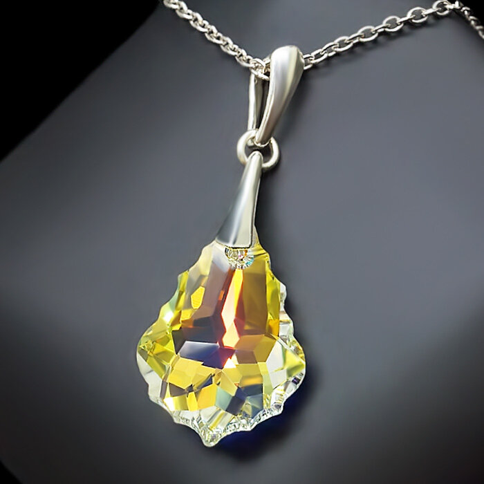 Sidabrinis kaklo papuošalas moterims DiamondSky „Baroque IV (Aurora Borealis)“ su Swarovski kristalais