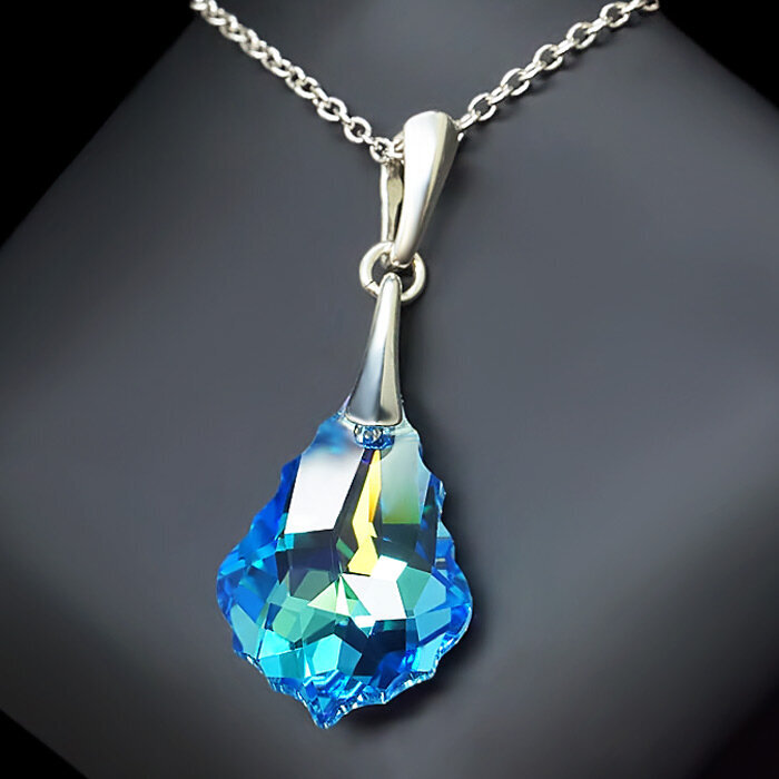 Sidabrinis kaklo papuošalas moterims DiamondSky „Baroque IV (Aquamarine Blue)“ su Swarovski kristalais kaina ir informacija | Kaklo papuošalai | pigu.lt