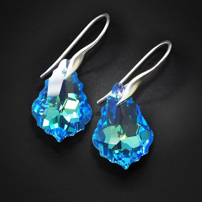 Auskarai moterims DiamondSky „Baroque IV (Aquamarine Blue)“ su Swarovski kristalais