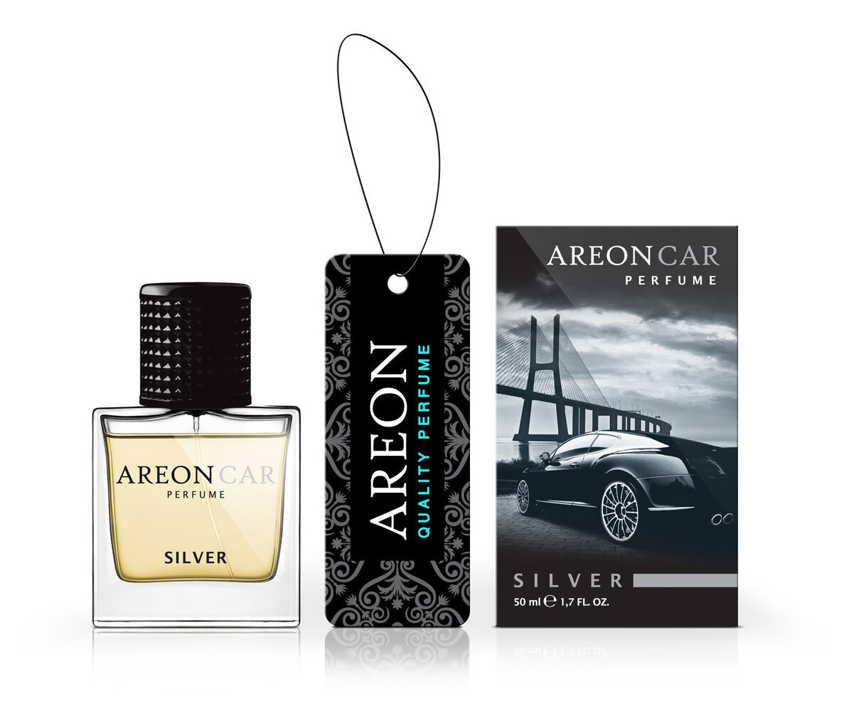 Oro gaiviklis Areon Car Perfume 50ml - Silver kaina ir informacija | Salono oro gaivikliai | pigu.lt