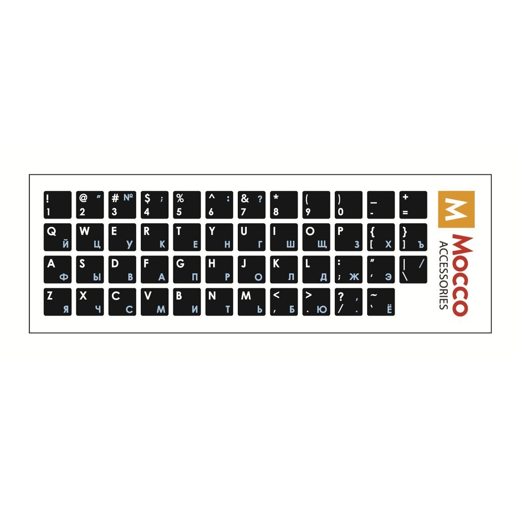 Mocco klaviatūros lipdukai (ENG / RU) su laminuotu vandeniui nepralaidžiu paviršiumi, baltos ir mėlynos raidės цена и информация | Klaviatūros | pigu.lt