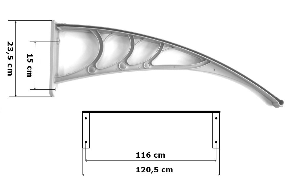 Daszek plastikowy Toro 80x120cm - czarny kaina ir informacija | Stogeliai virš durų | pigu.lt