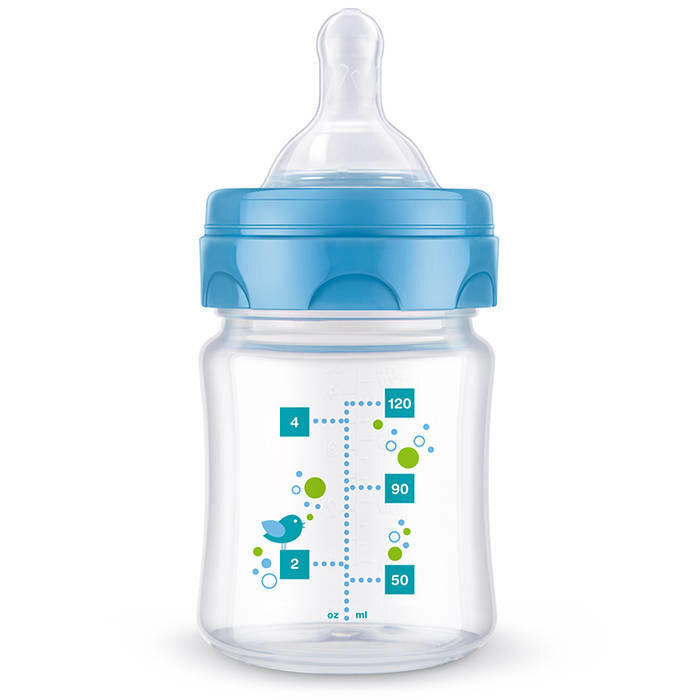 Antikolinis buteliukas su silikoniniu žinduku Bayby, 0 mėn., 120 ml, mėlynas kaina ir informacija | Buteliukai kūdikiams ir jų priedai | pigu.lt