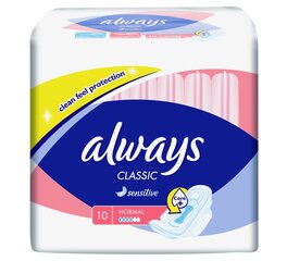 Гигиенические прокладки Always Classic Sensitive Normal 10 шт цена и информация | Тампоны, гигиенические прокладки для критических дней, ежедневные прокладки | pigu.lt