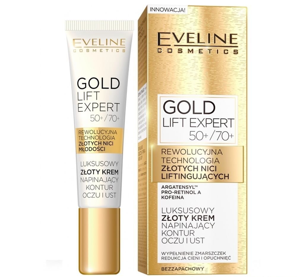 Kremas išryškinantis akių ir lūpų konturą Eveline Gold Lift Expert 50+/70+, 15 ml цена и информация | Paakių kremai, serumai | pigu.lt