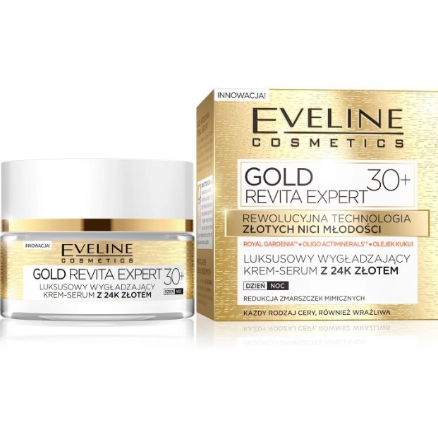 Švelninamasis veido kremas-serumas Eveline Gold Revita Expert 30+ 50 ml kaina ir informacija | Veido kremai | pigu.lt