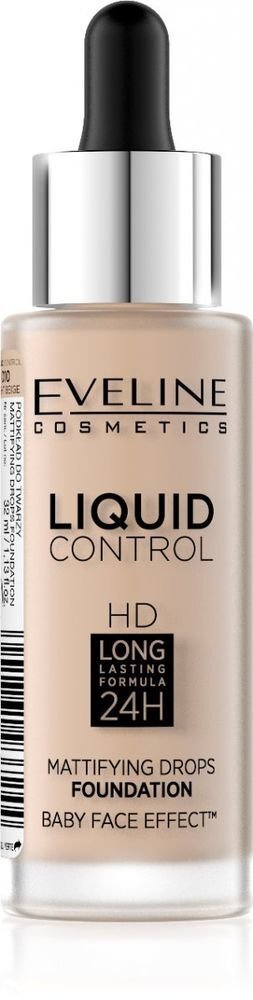 Makiažo pagrindas Eveline Liquid Control HD Mattifying Drops 32 ml, 010 Light Beige цена и информация | Makiažo pagrindai, pudros | pigu.lt