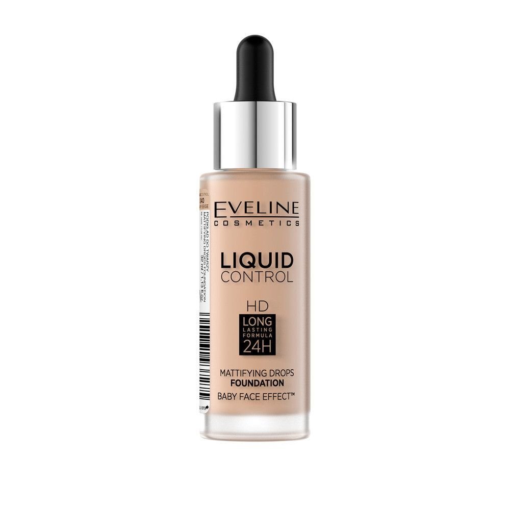 Makiažo pagrindas Eveline Liquid Control HD Mattifying Drops 020 Rose Beige 32 ml цена и информация | Makiažo pagrindai, pudros | pigu.lt