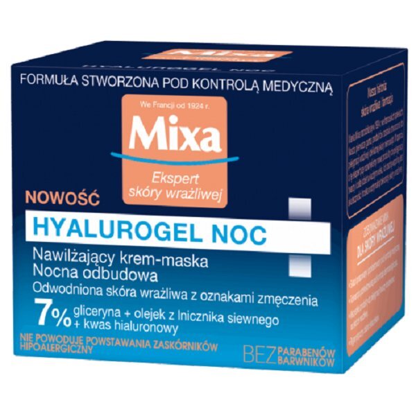 Drėkinamasis naktinis veido kremas-kaukė Mixa, 50 ml цена и информация | Veido kremai | pigu.lt