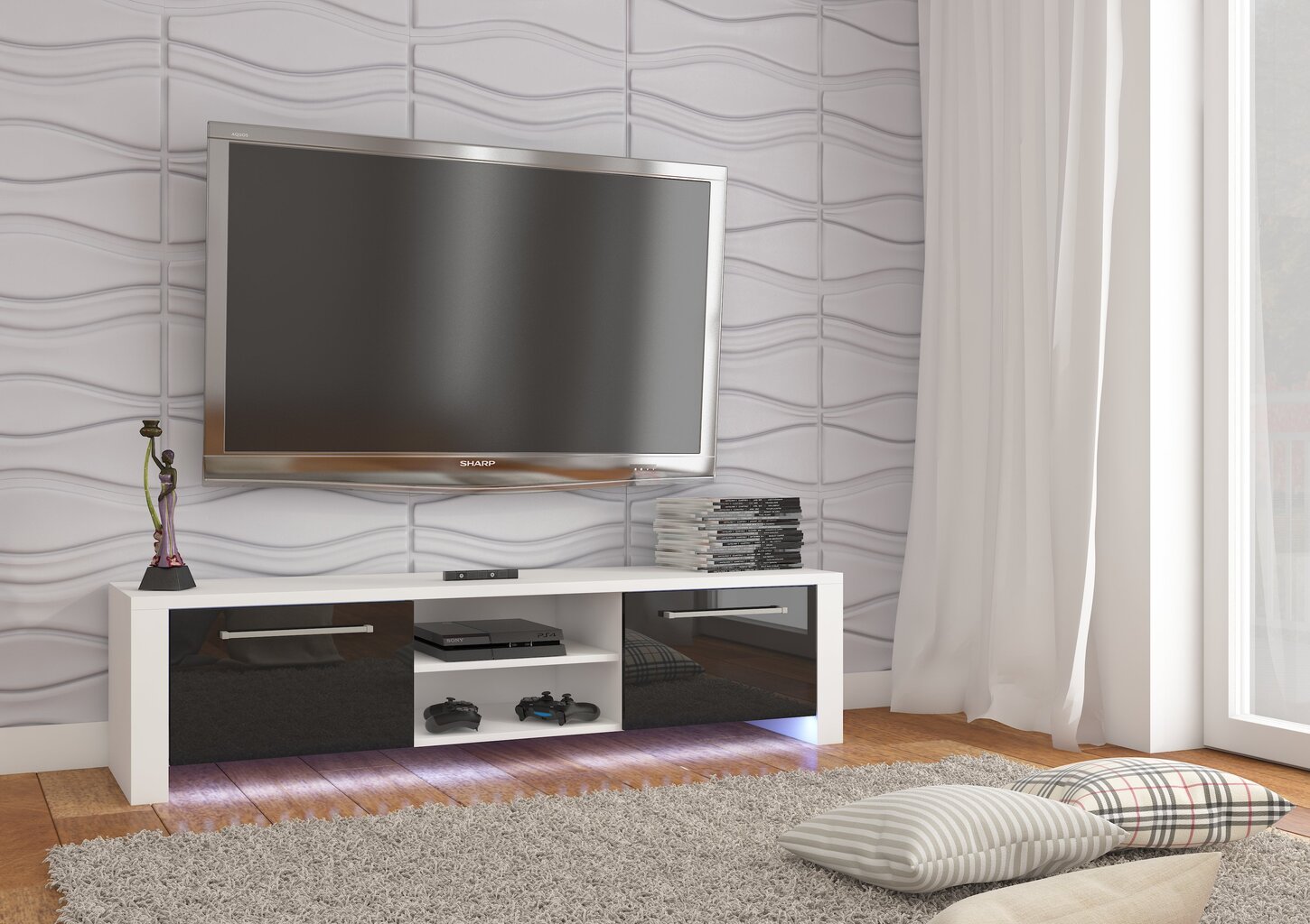 TV staliukas Helix, baltas/juodas kaina ir informacija | TV staliukai | pigu.lt
