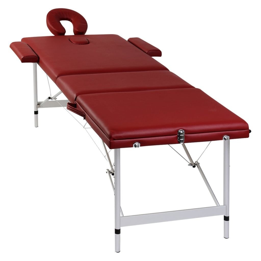 Sulankstomas masažo stalas, 3 zonų, raudonas kaina ir informacija | Masažo reikmenys | pigu.lt