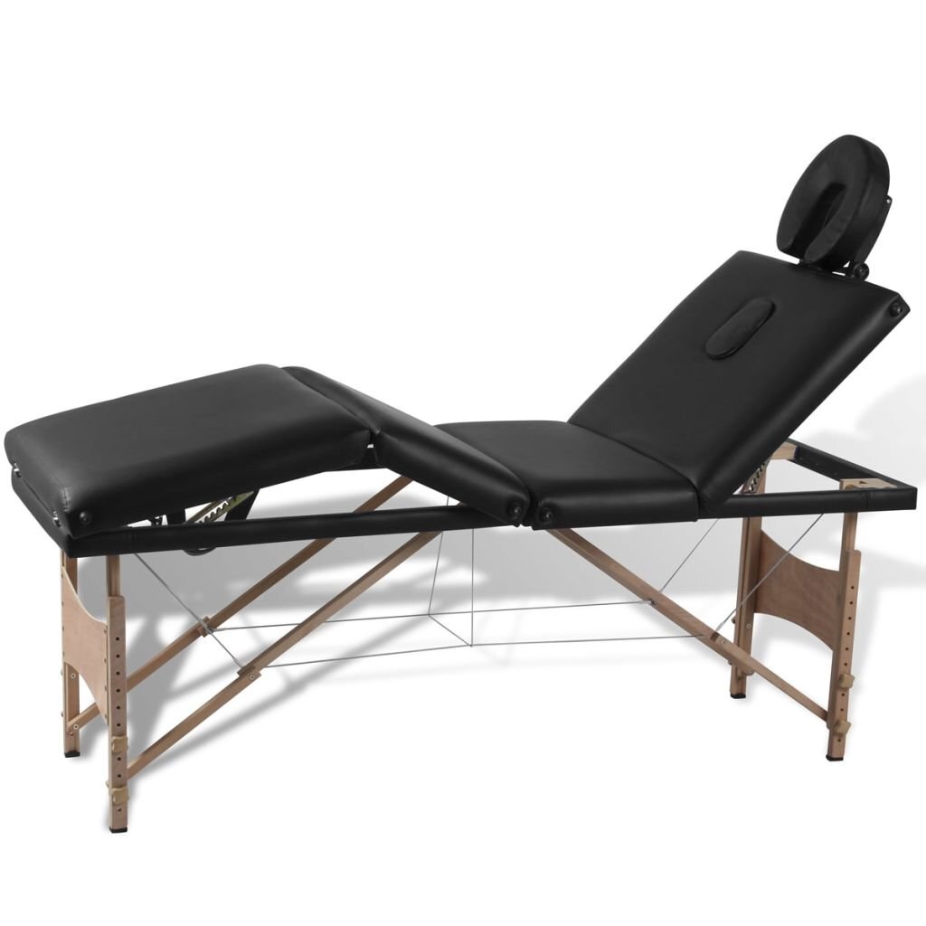Sulankstomas masažo stalas su mediniu rėmu, 4 zonų, juodas kaina ir informacija | Masažo reikmenys | pigu.lt