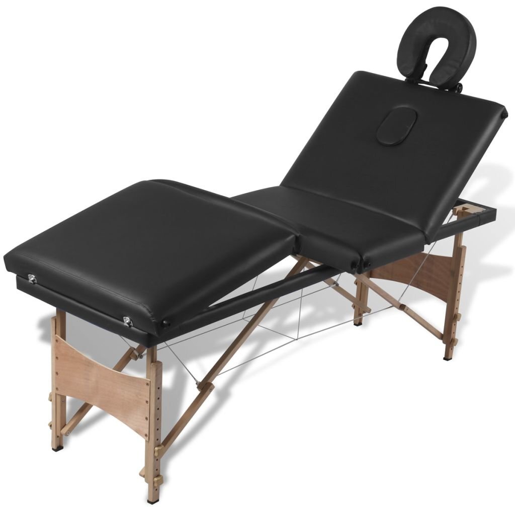 Sulankstomas masažo stalas su mediniu rėmu, 4 zonų, juodas kaina ir informacija | Masažo reikmenys | pigu.lt