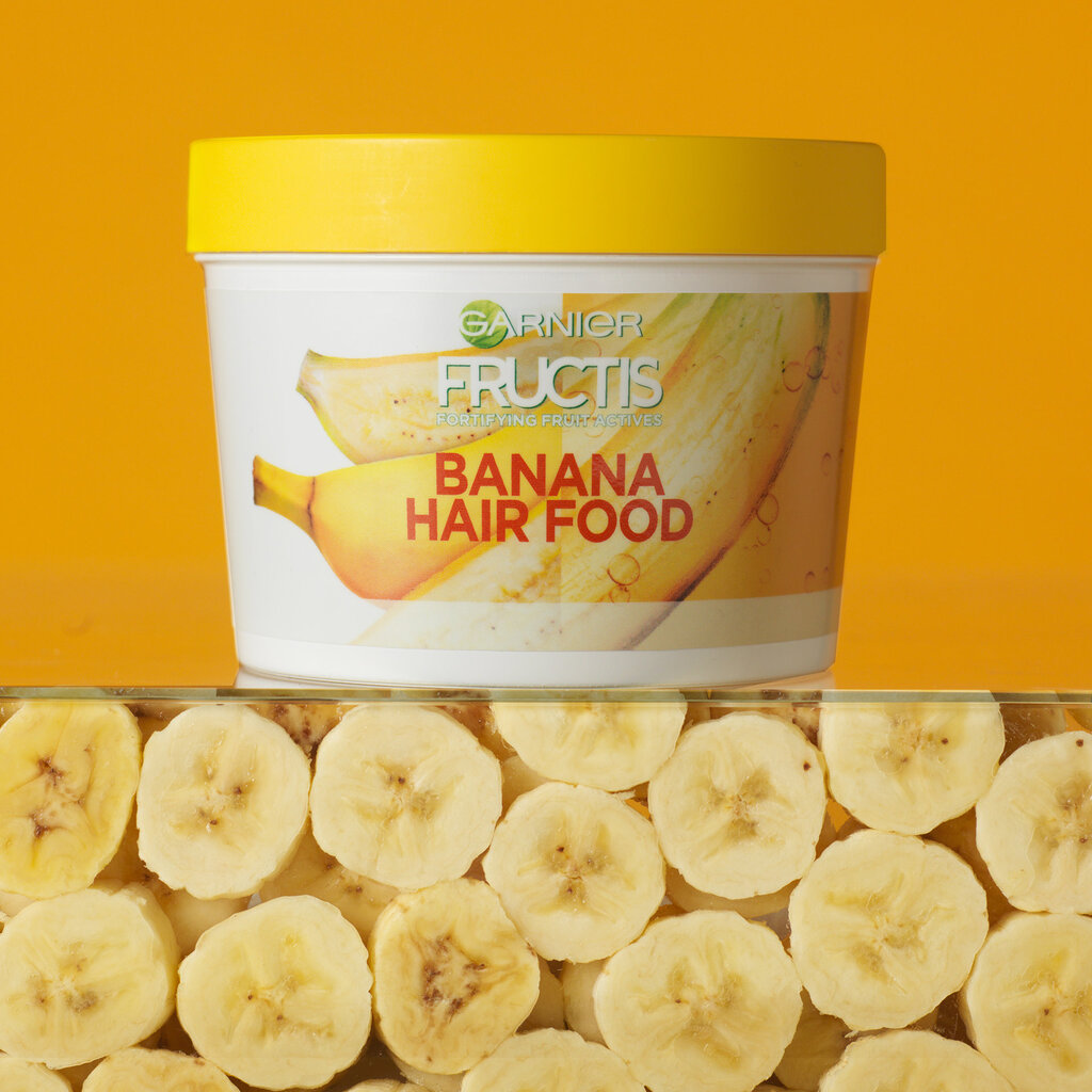 Maitinamoji kaukė itin sausiems plaukams Garnier Fructis Banana Hair Food, 390 ml kaina ir informacija | Priemonės plaukų stiprinimui | pigu.lt