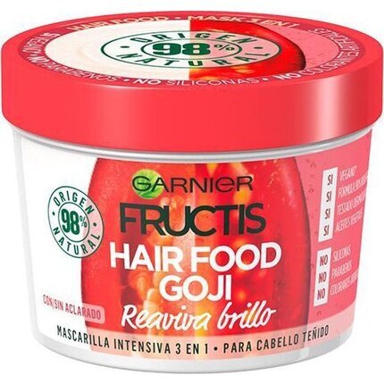 Kaukė dažytiems plaukams Garnier Fructis Goji Hair Food 390 ml цена и информация | Priemonės plaukų stiprinimui | pigu.lt