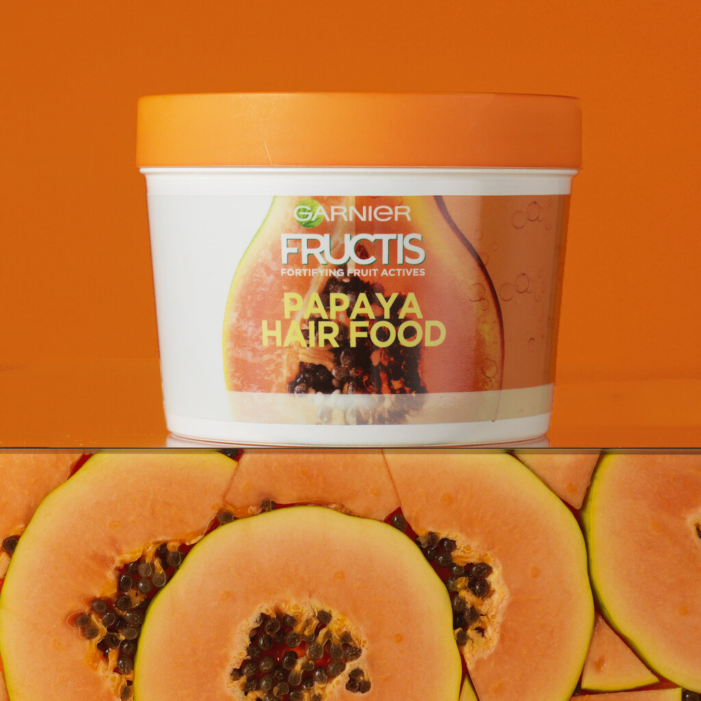 Atkuriamoji plaukų kaukė Garnier Fructis Papaya Hair Food 390 ml цена и информация | Priemonės plaukų stiprinimui | pigu.lt