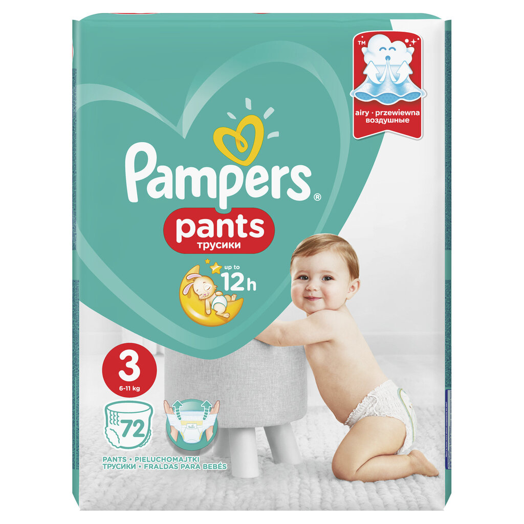 Sauskelnės-kelnaitės PAMPERS Pants Giant Box, 3 dydis 6-11 kg, 72 vnt. цена и информация | Sauskelnės | pigu.lt