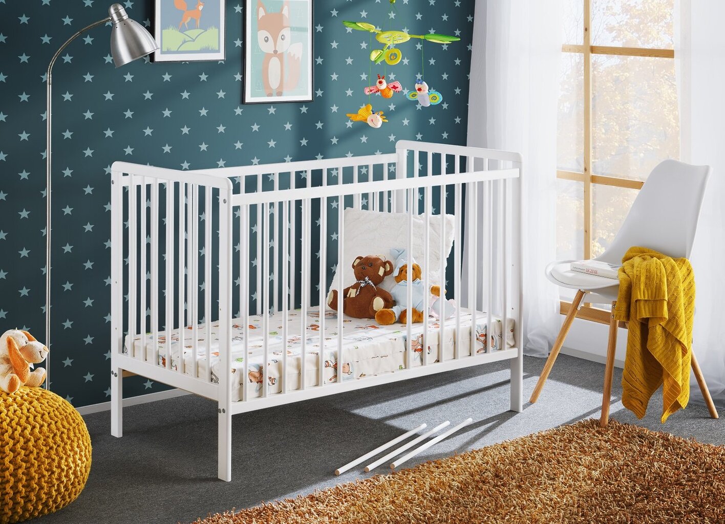 Kūdikio lovytė Cypi su čiužiniu, balta matinė kaina ir informacija | Kūdikių lovytės | pigu.lt