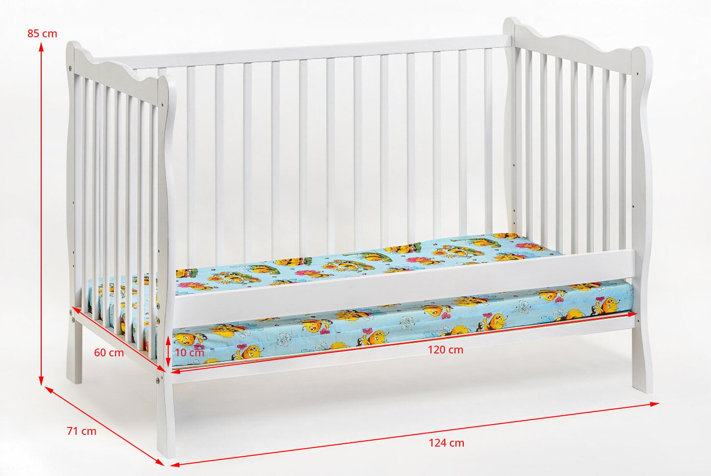 Kūdikio lovytė Ala M su čiužiniu, balta matinė kaina ir informacija | Kūdikių lovytės | pigu.lt