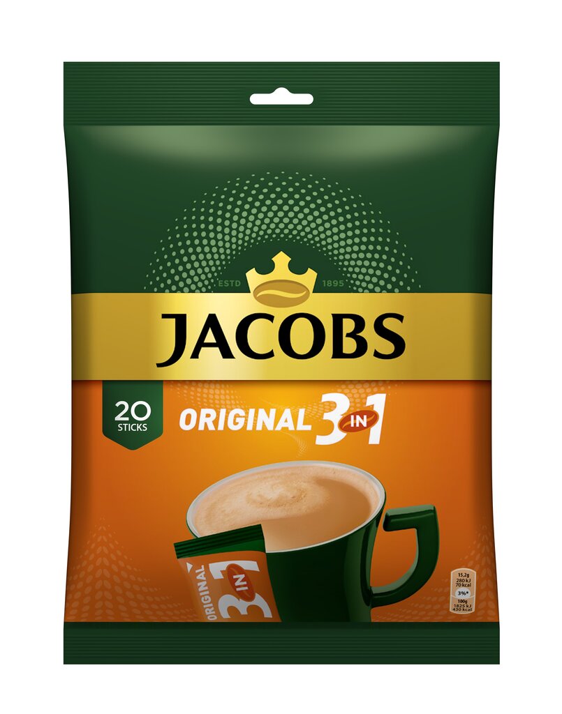 Tirpus kavos gėrimas Jacobs 3 in 1 (20 x 15,2g), 304g kaina ir informacija | Kava, kakava | pigu.lt