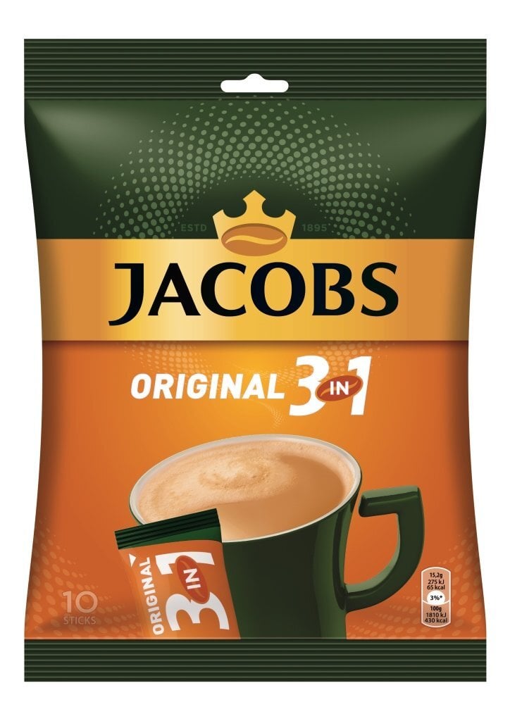 Tirpus kavos gėrimas Jacobs 3 in 1 (10 x 15,2 g), 152g kaina ir informacija | Kava, kakava | pigu.lt