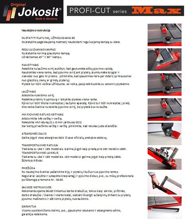 Plytelių pjaustymo staklės JOKOSIT PROFI CUT MAX, 900 mm kaina ir informacija | Mechaniniai įrankiai | pigu.lt