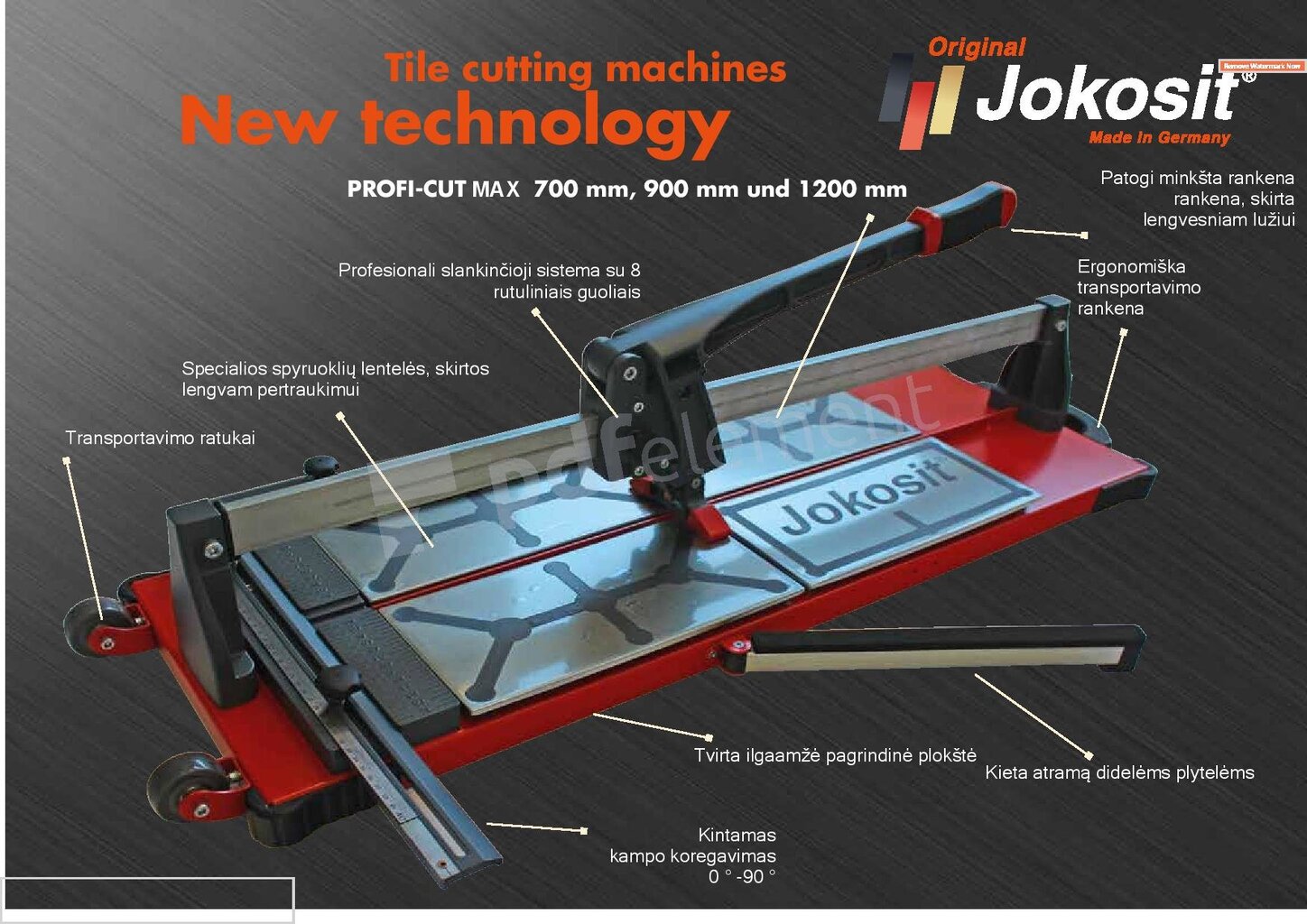 Plytelių pjaustymo staklės JOKOSIT PROFI CUT MAX, 1200 mm kaina ir informacija | Mechaniniai įrankiai | pigu.lt