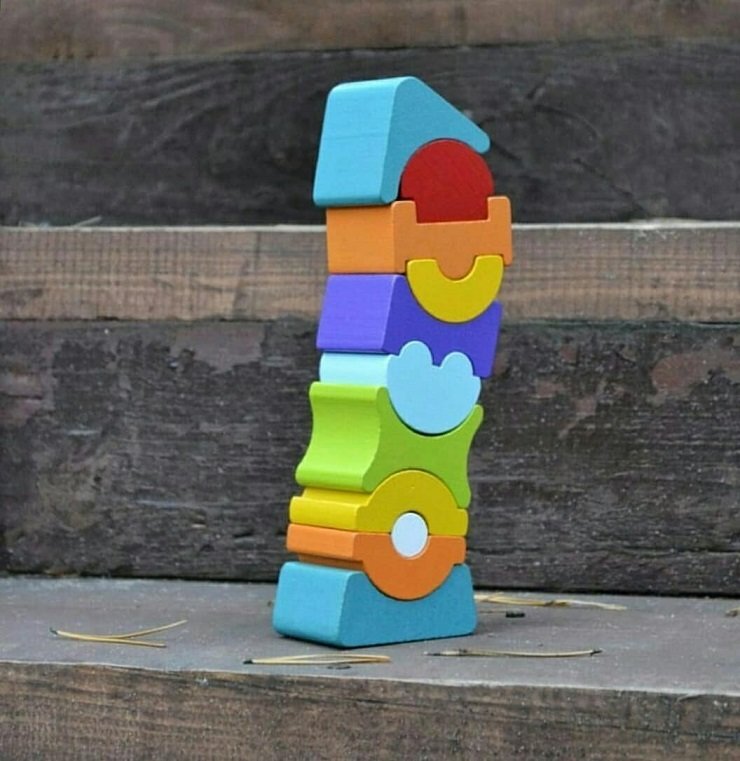 Medinių kaladėlių rinkinys Cubika lankstusis bokštas 9 kaina ir informacija | Žaislai kūdikiams | pigu.lt