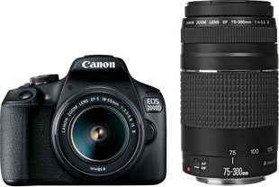 Canon EOS 2000D + 18-55 мм IS + 75-300 мм Kit цена и информация | Цифровые фотоаппараты | pigu.lt