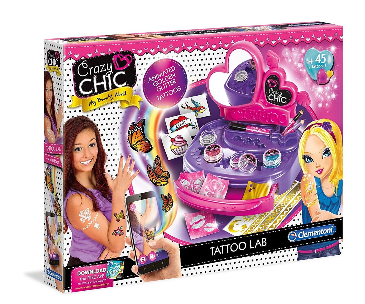 Kūrybinis rinkinys "Tatuiruočių salonas" Clementoni Crazy Chic kaina ir informacija | Žaislai mergaitėms | pigu.lt
