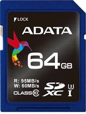 ADATA ASDX64GUI3V30S-R, 64GB цена и информация | Atminties kortelės fotoaparatams, kameroms | pigu.lt