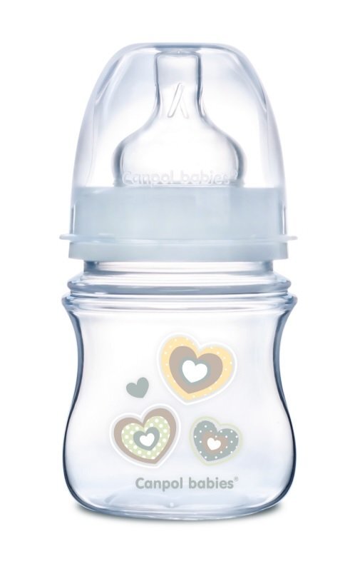 Buteliukas plataus kaklelio Canpol Babies Easy Start Newborn Anti-colic, 120ml, 35/216, beige hearts цена и информация | Buteliukai kūdikiams ir jų priedai | pigu.lt