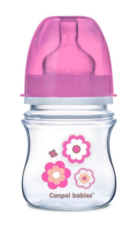 Buteliukas plataus kaklelio Canpol Babies Easy Start Newborn Anti-colic, 120ml, 35/216, pink flowers kaina ir informacija | Buteliukai kūdikiams ir jų priedai | pigu.lt