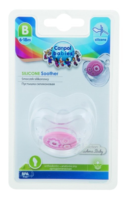 Canpol Babies silikoninis ortodontinis čiulptukas Newborn, 1vnt., 6-18m, 22/566 pink flowers kaina ir informacija | Čiulptukai | pigu.lt