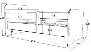 Детская кровать с матрасом и ящиком для постельного белья POLA 65, 140x70 см цена и информация | Детские кровати | pigu.lt